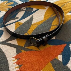 Black Leather Belt with Gold Buckle